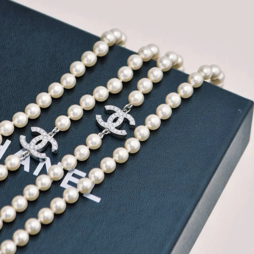 Chanel Graduated Faux Pearl CC Logo Long Sautoir Necklace